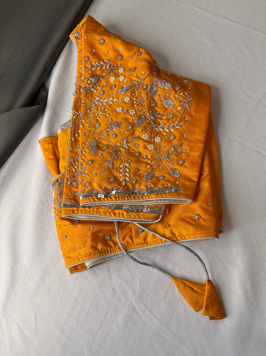 Yellow Pearl Tissue Silk Maggam Aari Work Blouse