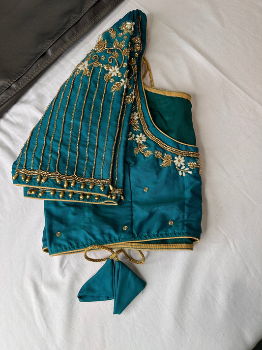 Rama Green Silk Maggam Aari Work Blouse