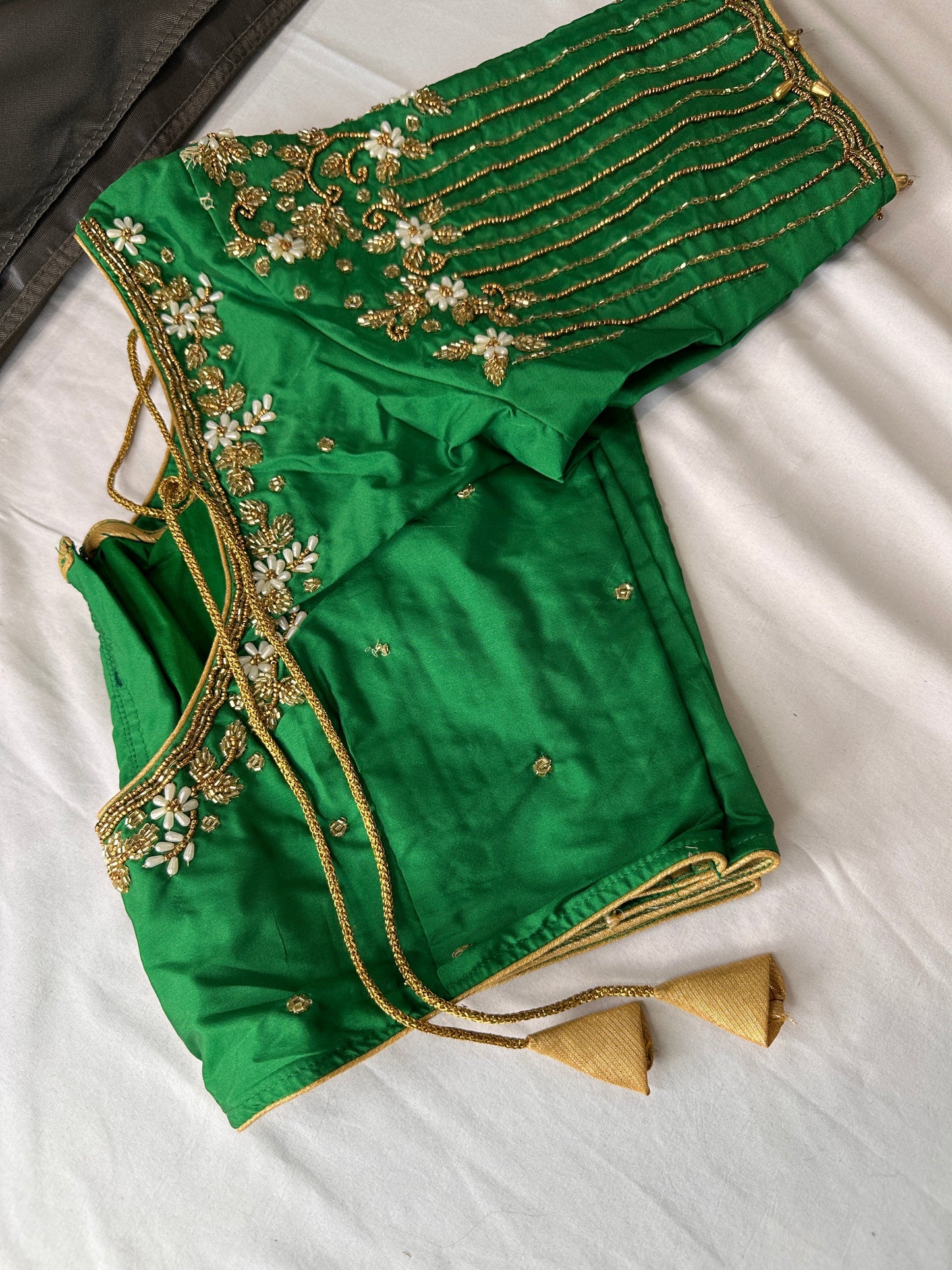 Green Silk Maggam Aari Work Blouse