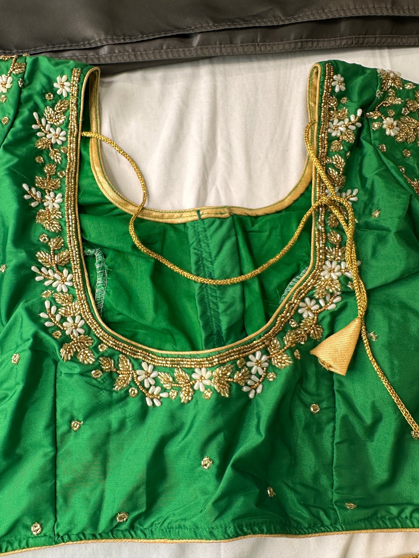 Green Silk Maggam Aari Work Blouse