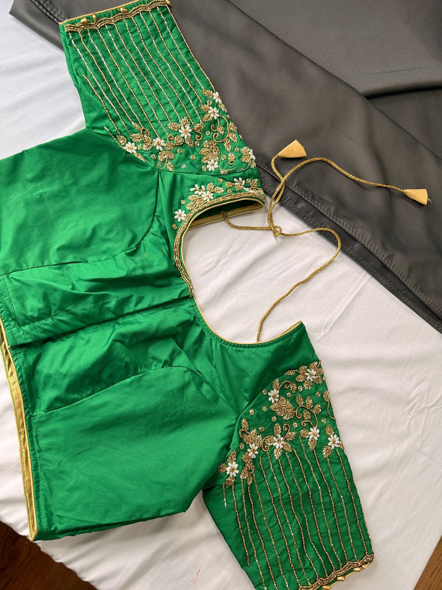Green Silk Maggam Aari Work Blouse