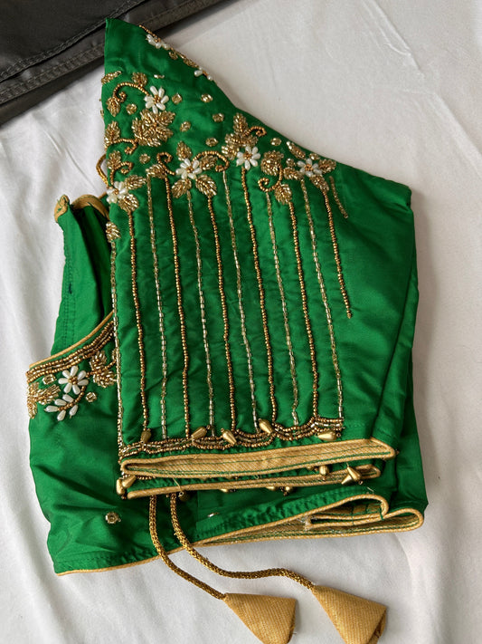 Green Silk Maggam Aari Work Blouse