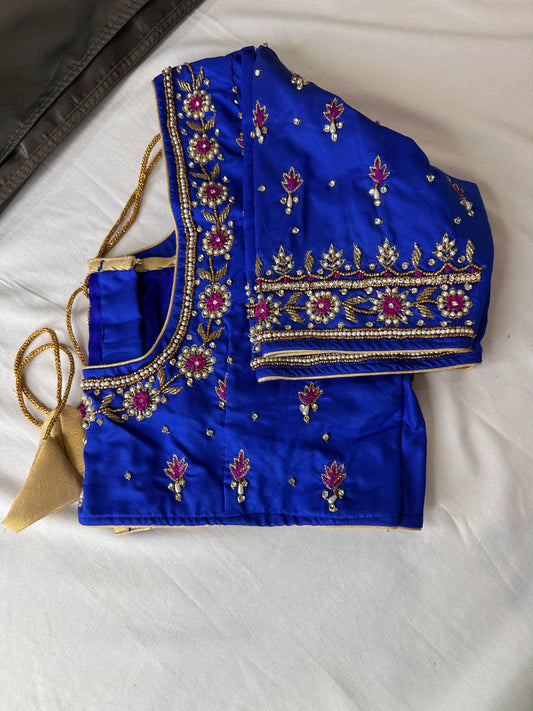 Blue Silk Maggam Aari Work Blouse