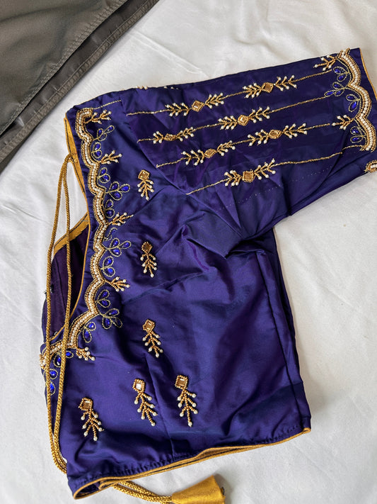 Purple Silk Maggam Aari Work Blouse