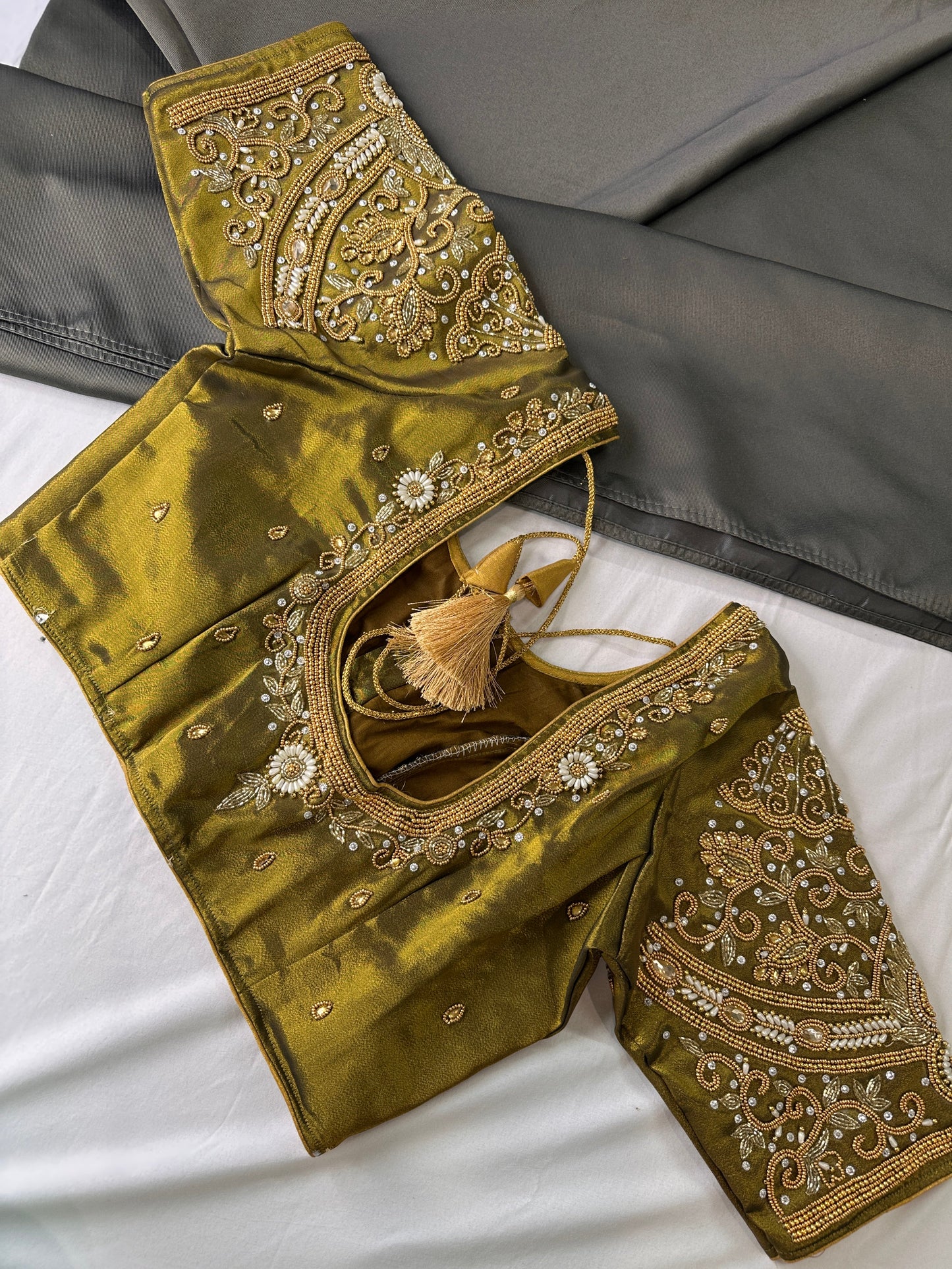 Mehendi Green Silk Maggam Aari Work Blouse