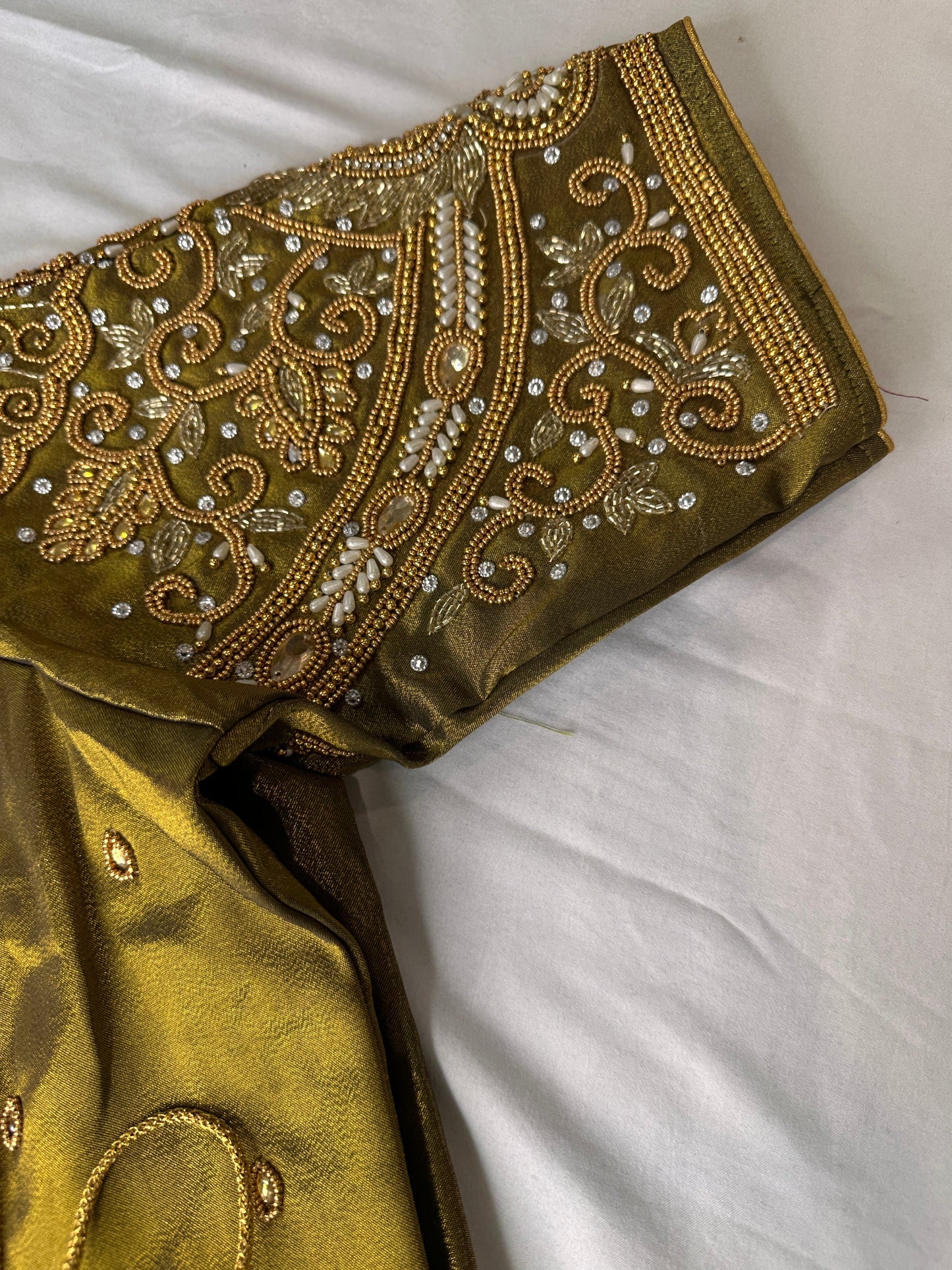 Mehendi Green Silk Maggam Aari Work Blouse