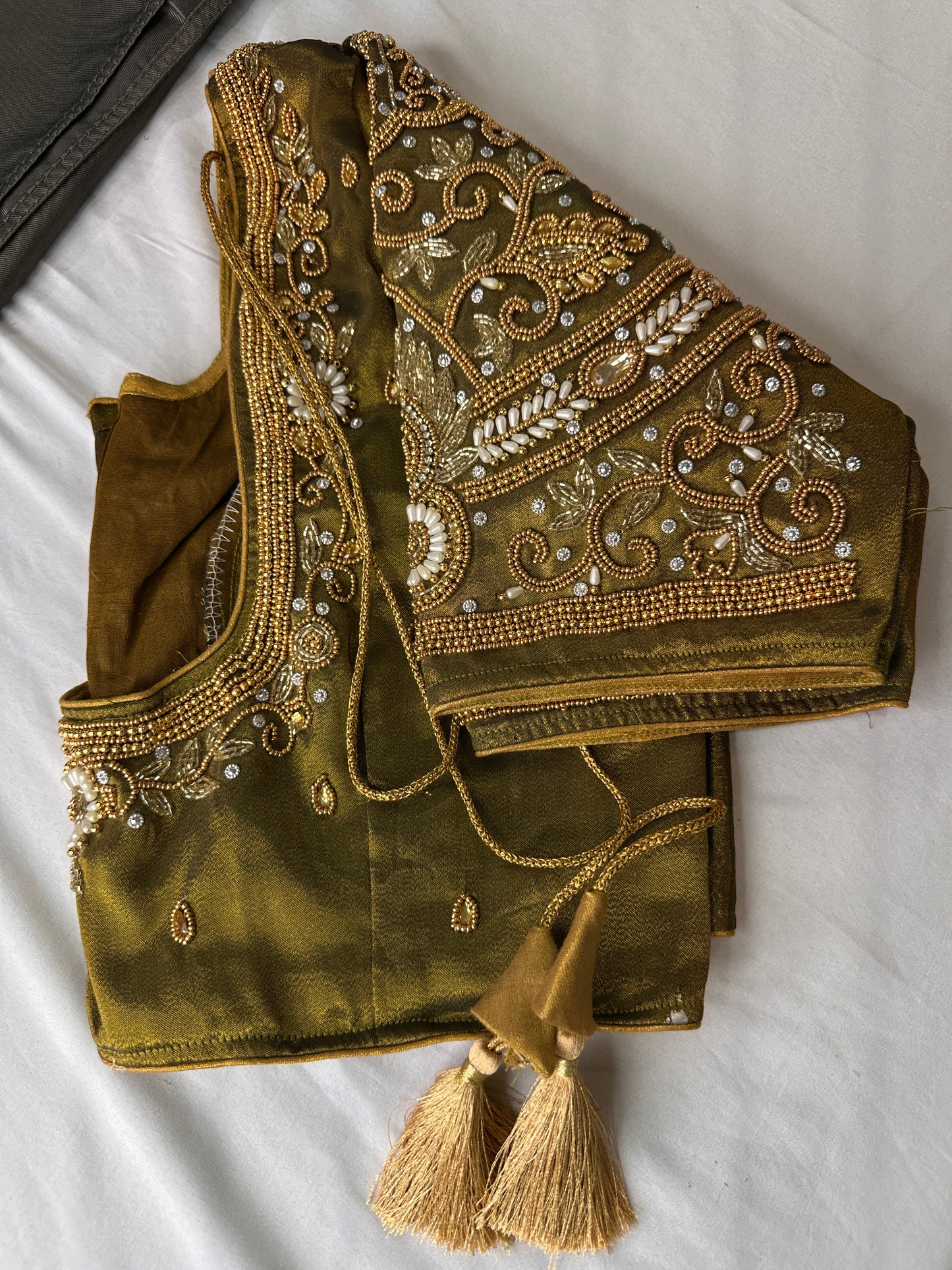Mehendi Green Silk Maggam Aari Work Blouse