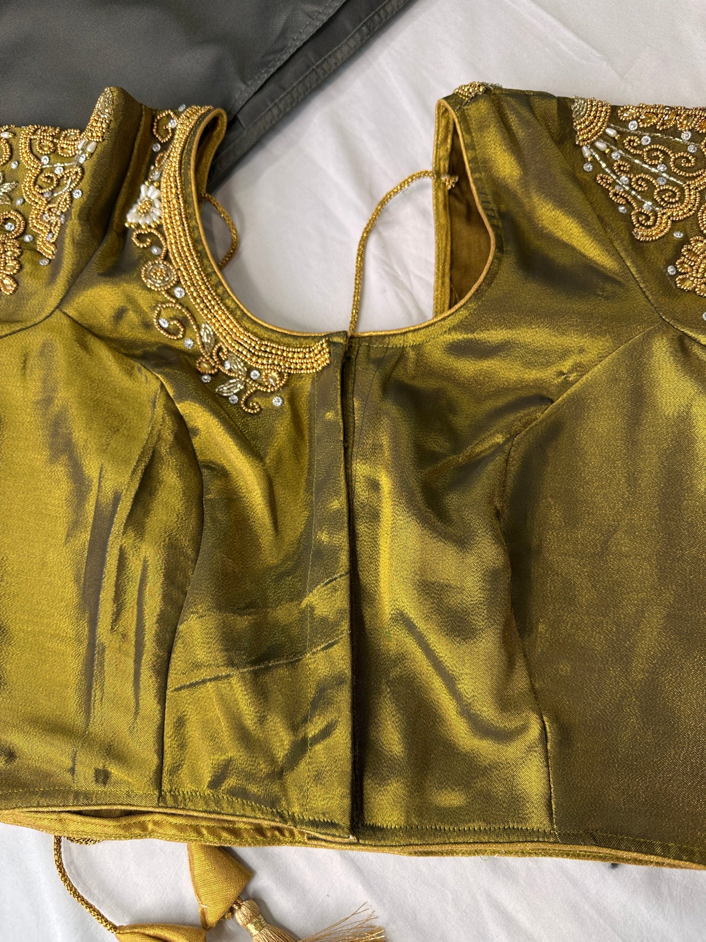 Mehendi Green Silk Maggam Aari Work Blouse