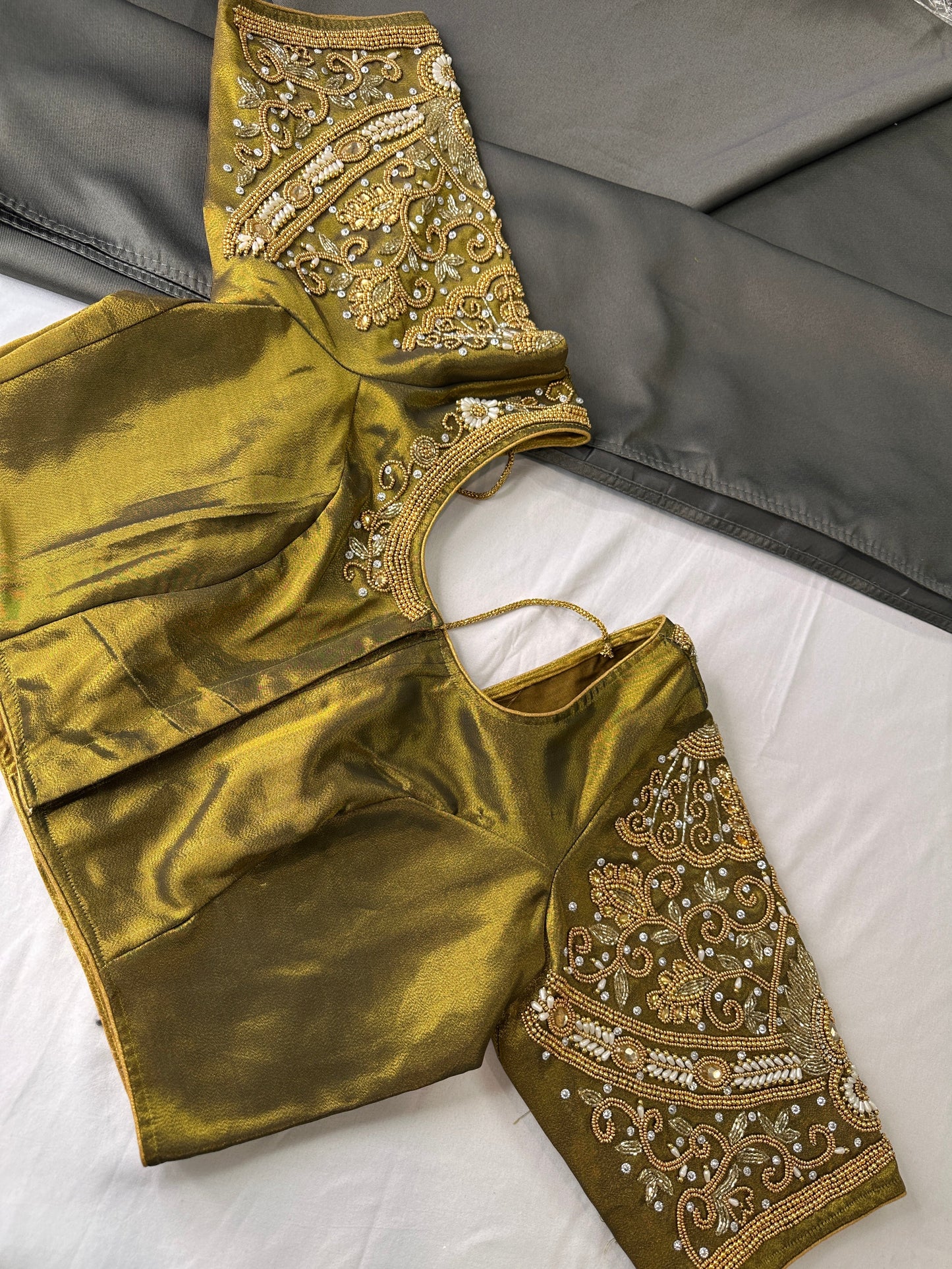 Mehendi Green Silk Maggam Aari Work Blouse