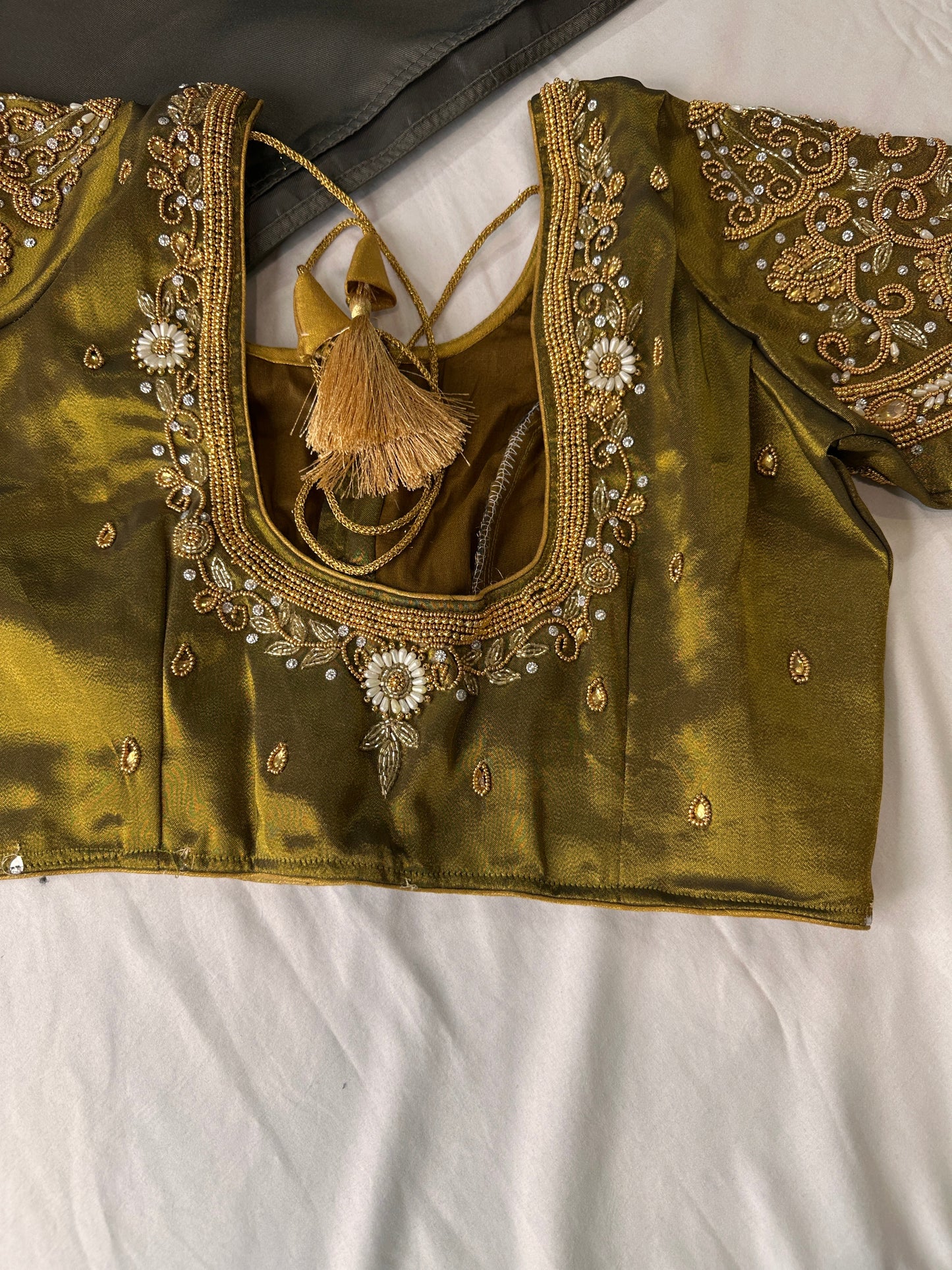 Mehendi Green Silk Maggam Aari Work Blouse