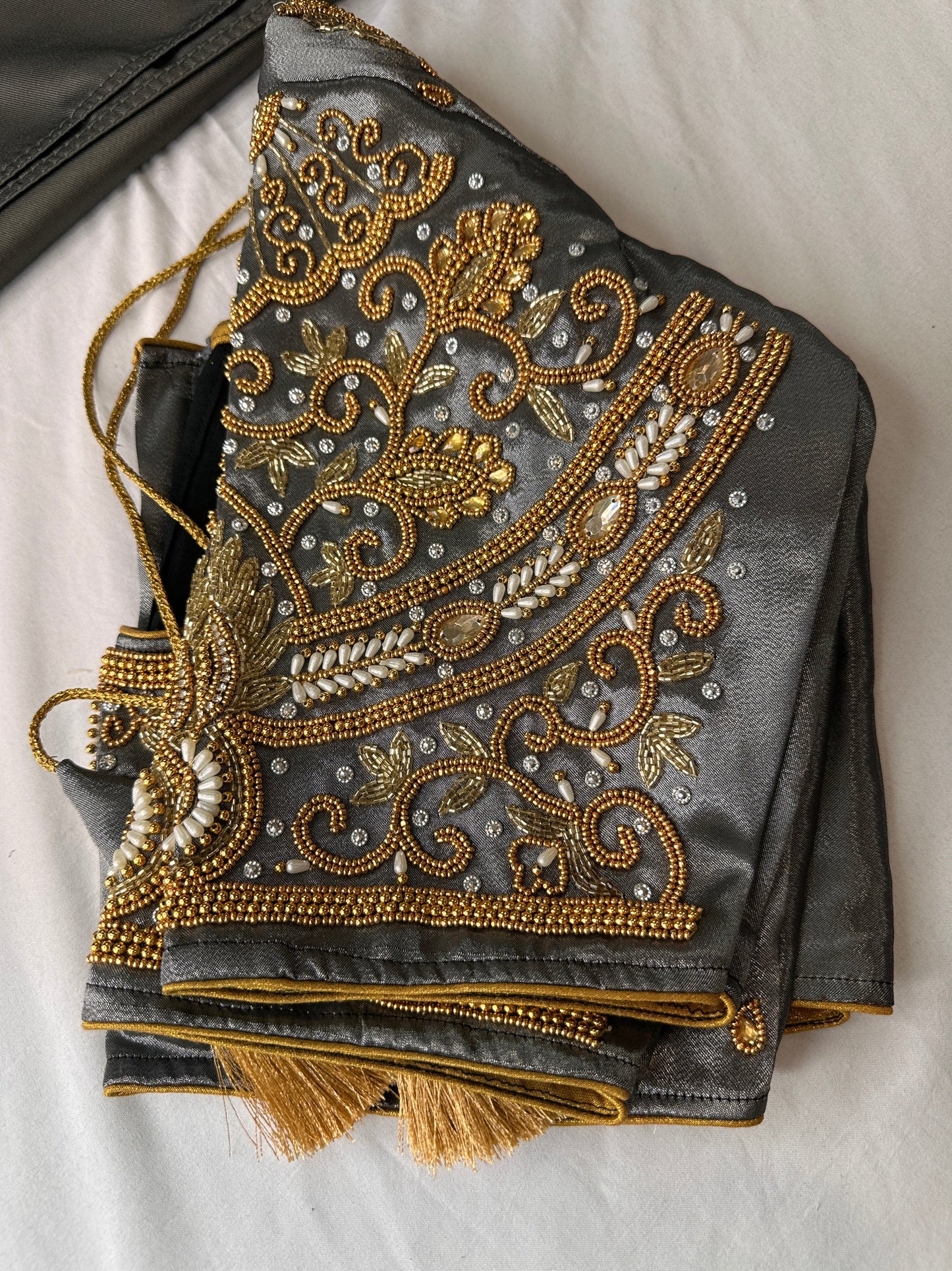 Grey Silk Maggam Aari Work Blouse