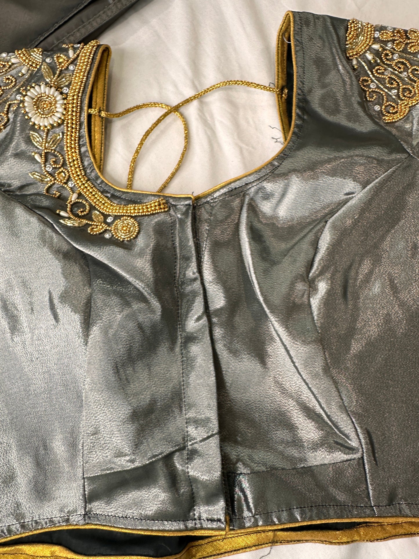 Grey Silk Maggam Aari Work Blouse