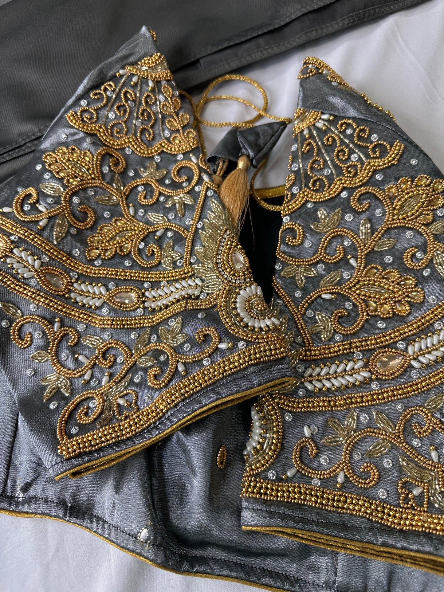 Grey Silk Maggam Aari Work Blouse