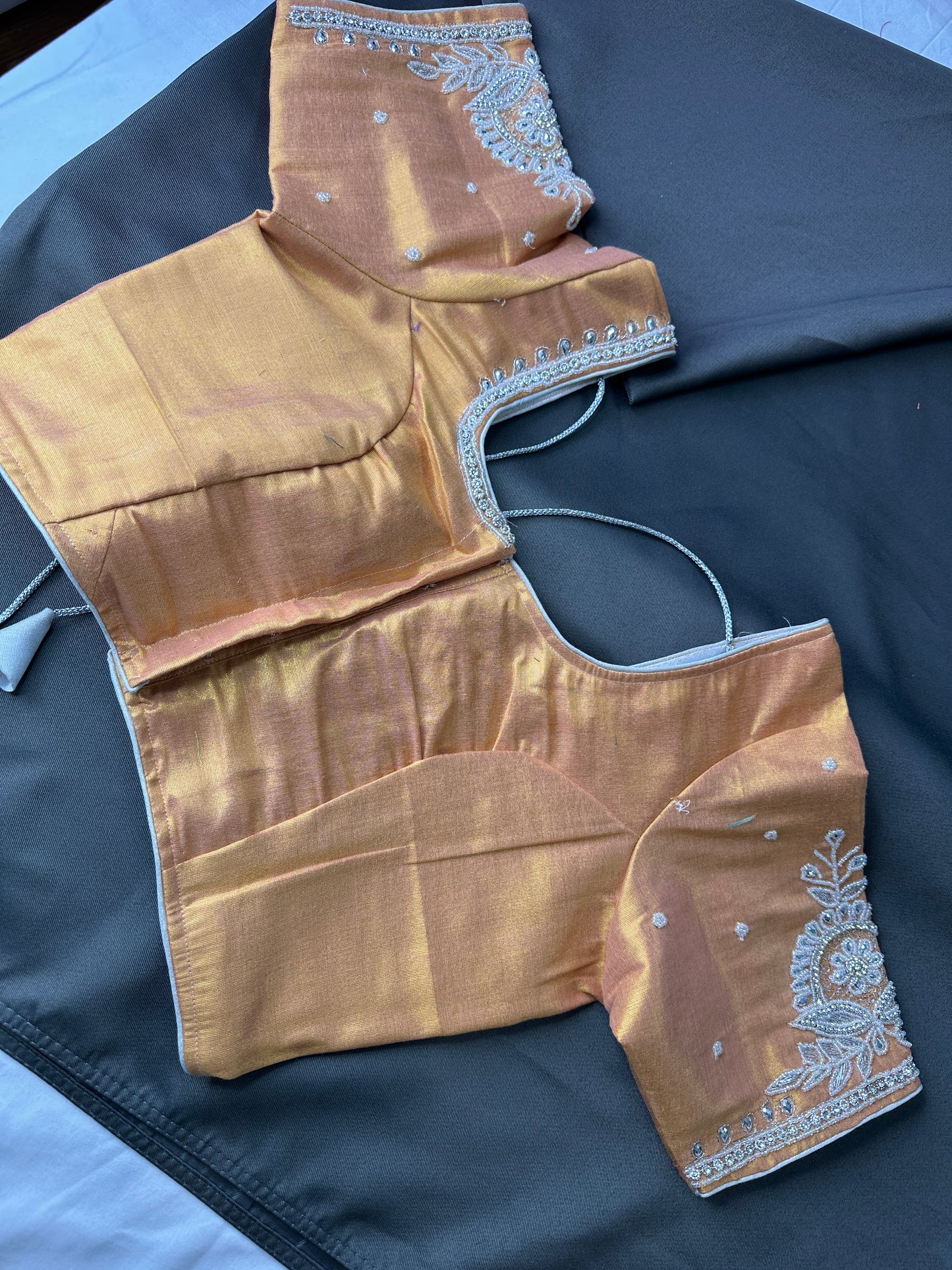 Rust Orange Tissue Silk Embroidery Aari Work Blouse