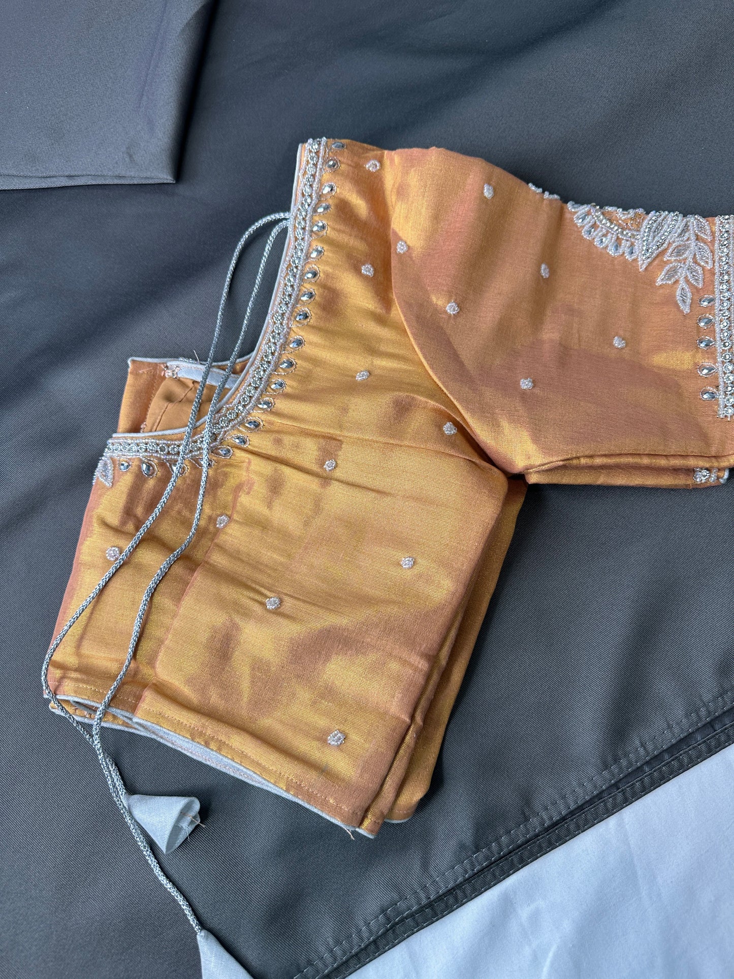 Rust Orange Tissue Silk Embroidery Aari Work Blouse