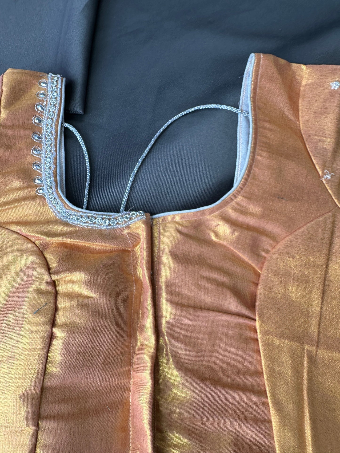 Rust Orange Tissue Silk Embroidery Aari Work Blouse