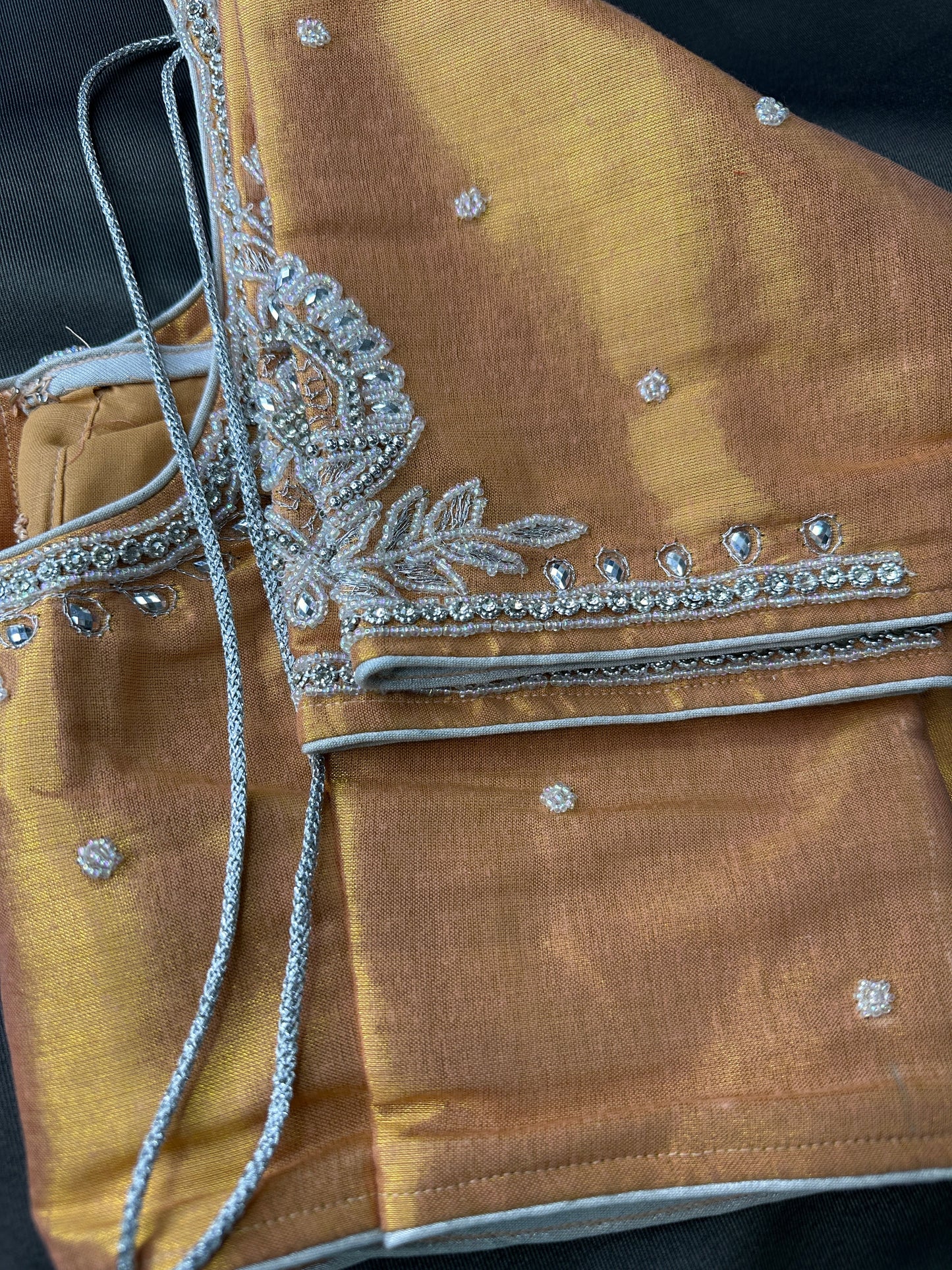 Rust Orange Tissue Silk Embroidery Aari Work Blouse
