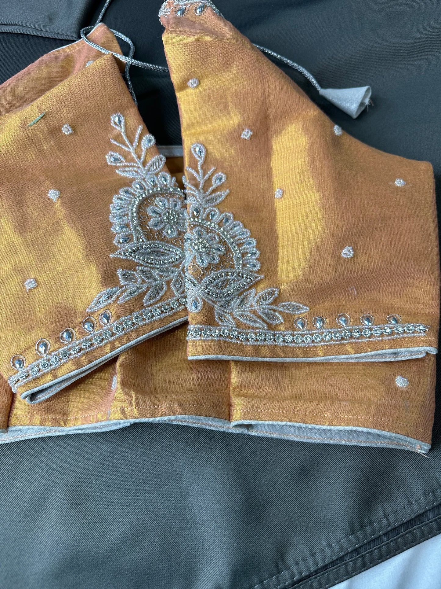 Rust Orange Tissue Silk Embroidery Aari Work Blouse