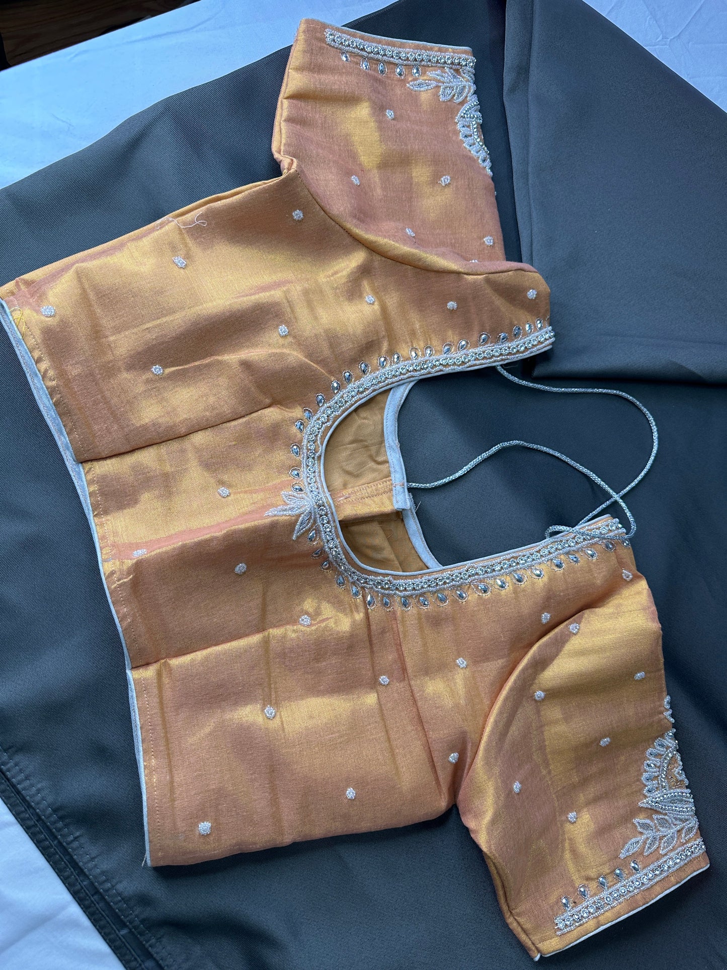 Rust Orange Tissue Silk Embroidery Aari Work Blouse