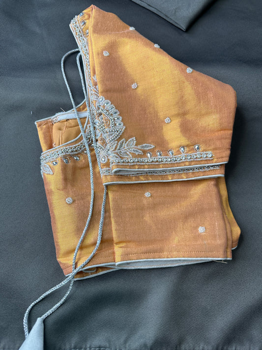 Rust Orange Tissue Silk Embroidery Aari Work Blouse