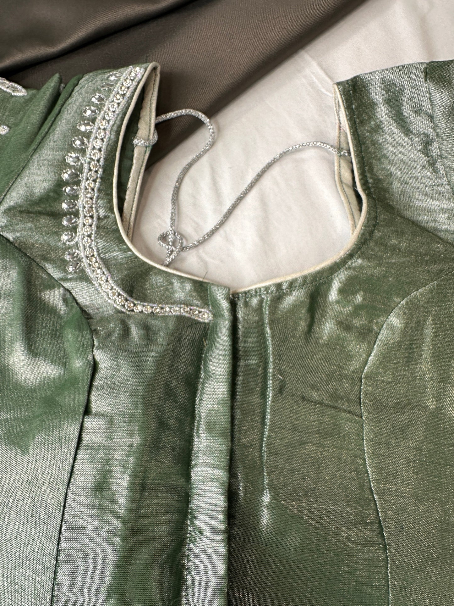 Green Tissue Silk Embroidery Aari Work Blouse