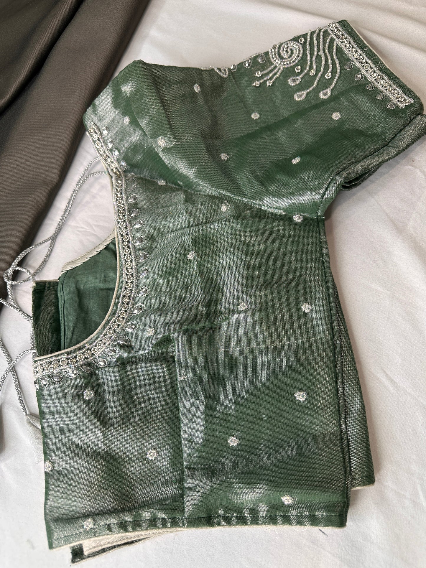 Green Tissue Silk Embroidery Aari Work Blouse