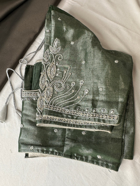 Green Tissue Silk Embroidery Aari Work Blouse