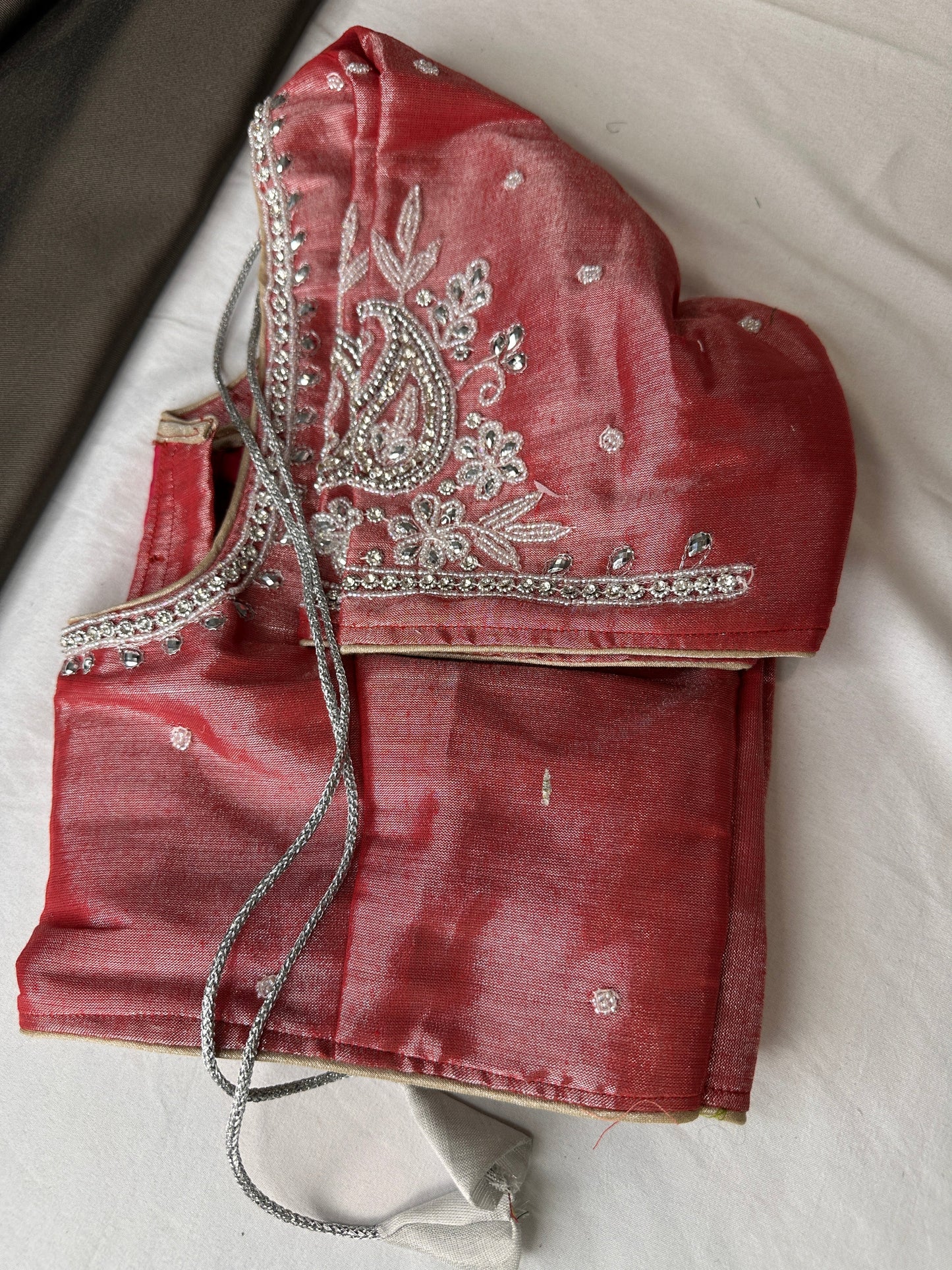 Pink Tissue Silk Embroidery Aari Work Blouse