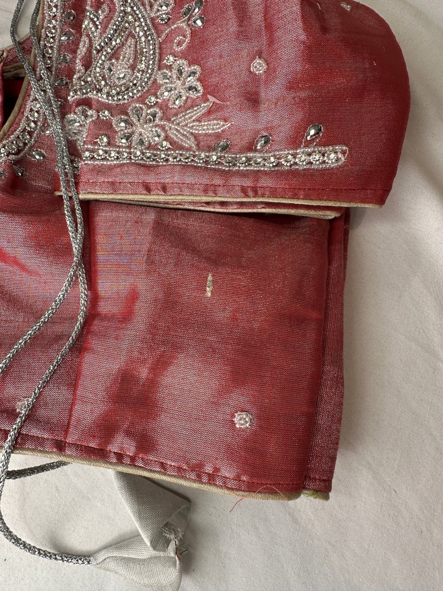 Pink Tissue Silk Embroidery Aari Work Blouse