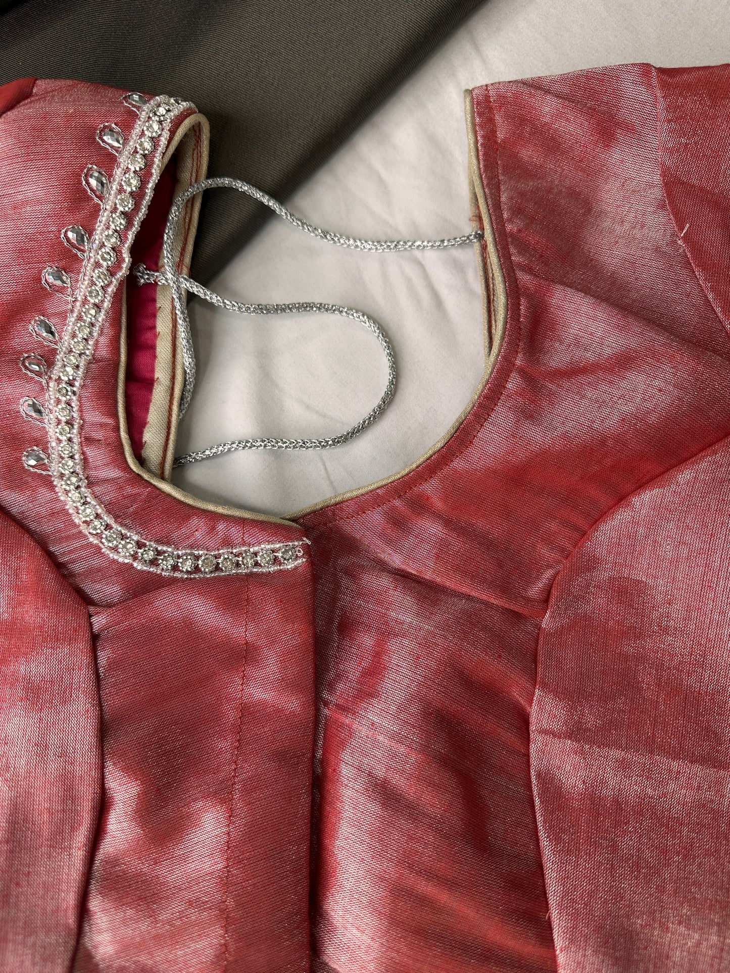 Pink Tissue Silk Embroidery Aari Work Blouse