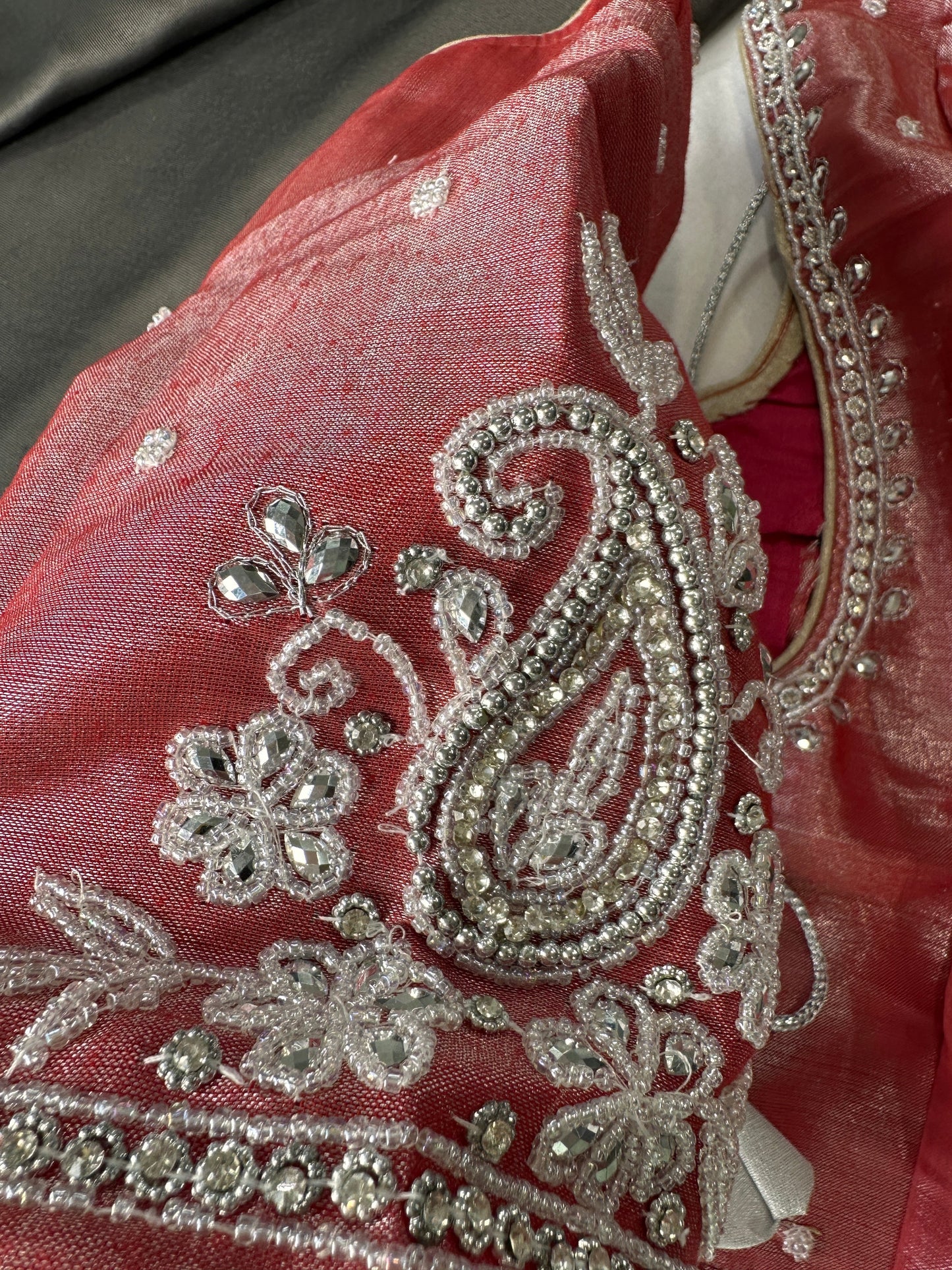 Pink Tissue Silk Embroidery Aari Work Blouse