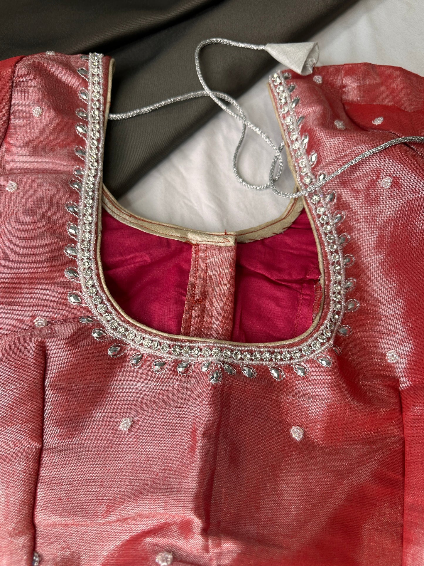 Pink Tissue Silk Embroidery Aari Work Blouse