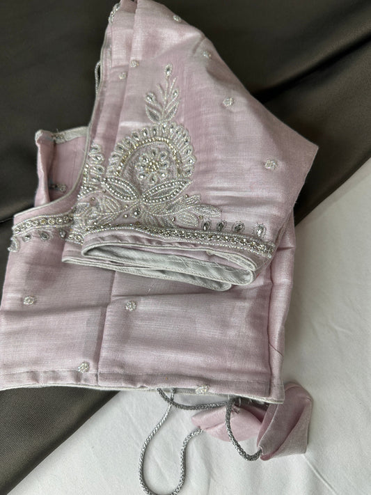 Lavender Tissue Silk Embroidery Aari Work Blouse