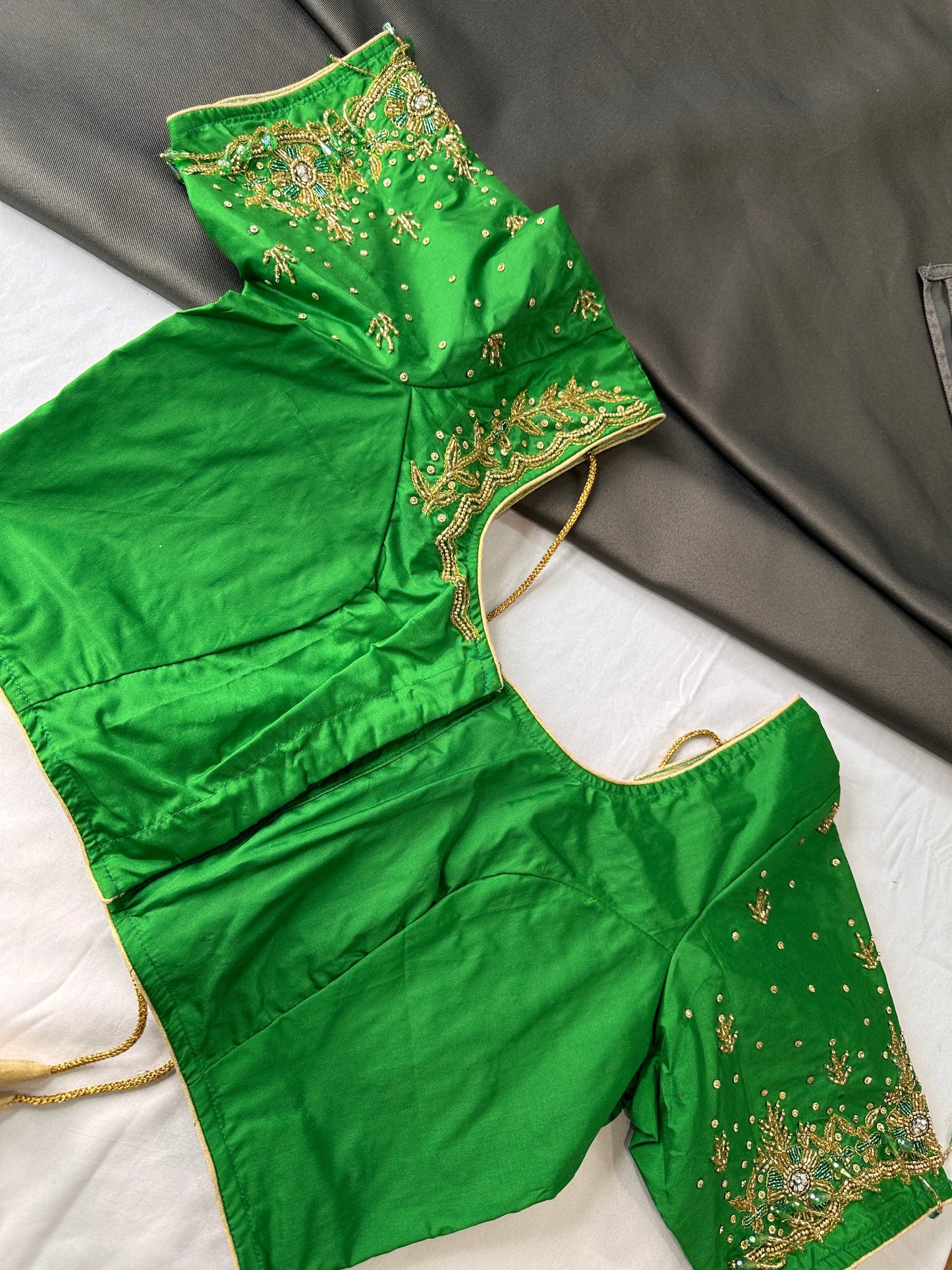 Green Silk Maggam Aari Work Blouse