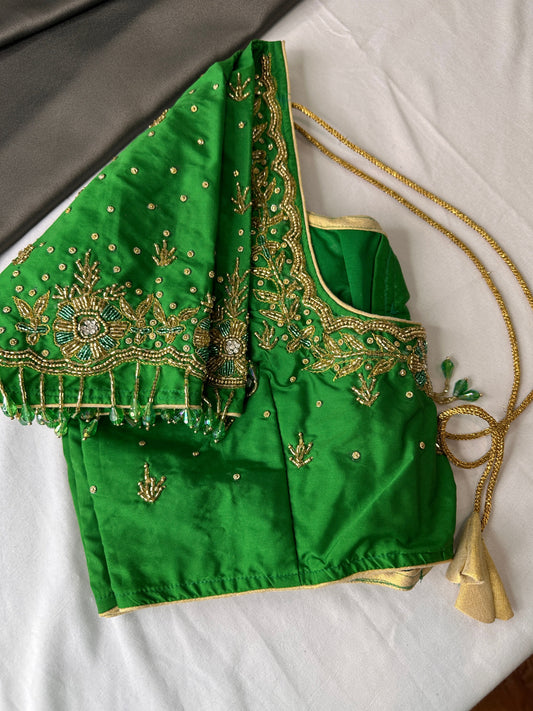Green Silk Maggam Aari Work Blouse