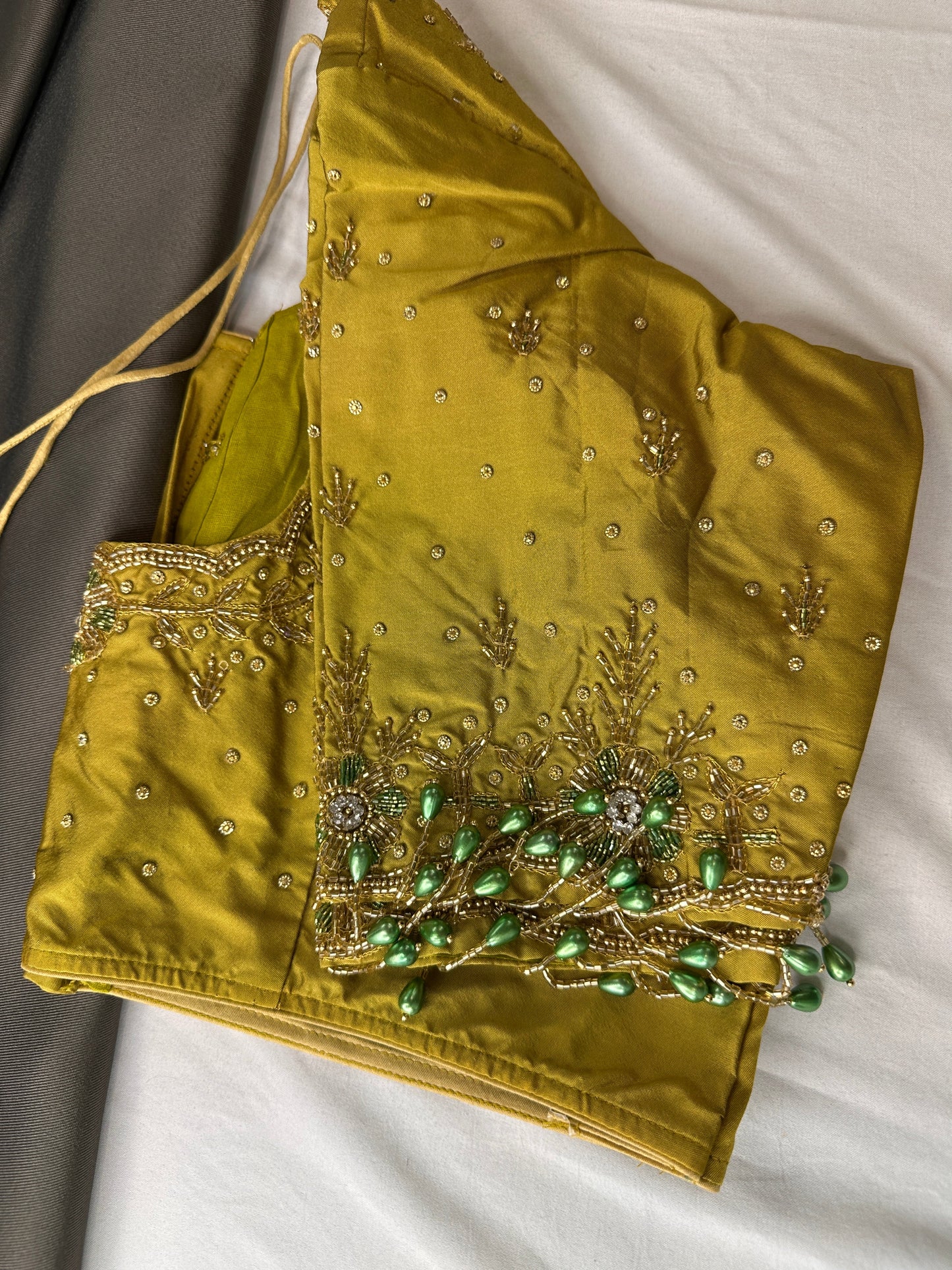 Mehendi Green Silk Maggam Aari Work Blouse