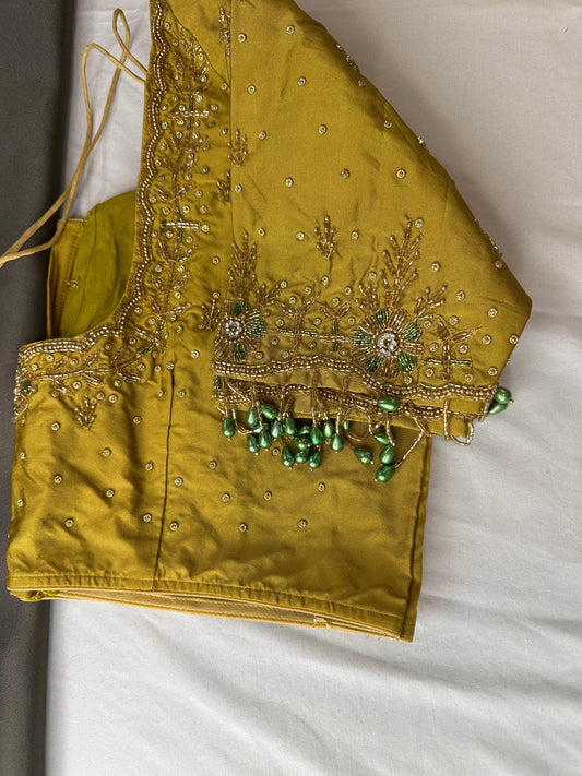 Mehendi Green Silk Maggam Aari Work Blouse