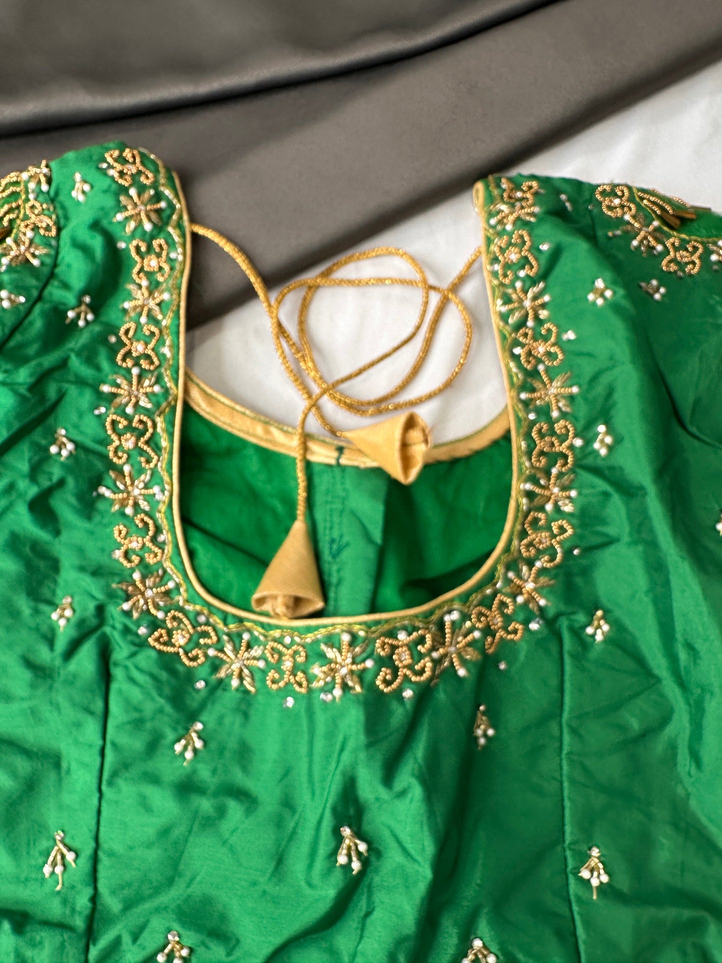 Green Silk Maggam Aari Work Blouse
