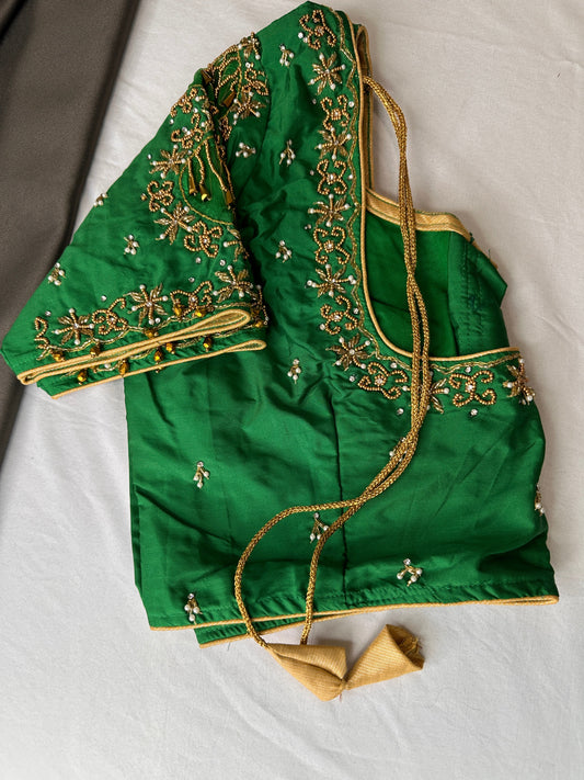 Green Silk Maggam Aari Work Blouse