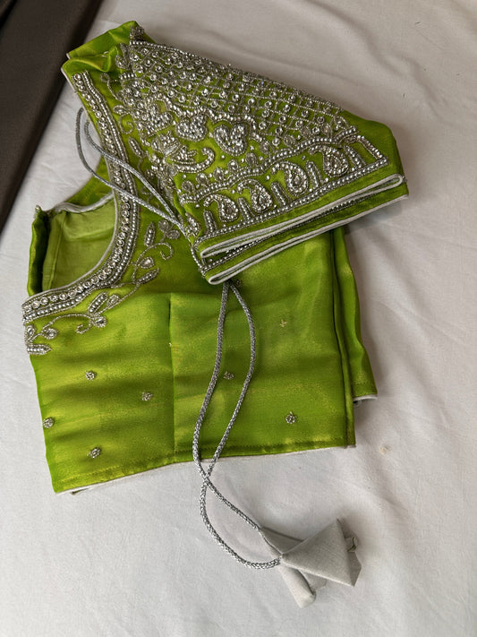 Parrot Green Silk Maggam Aari Work Blouse