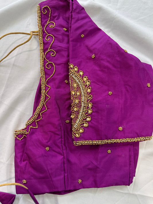 Purple Silk Maggam Aari Work Blouse