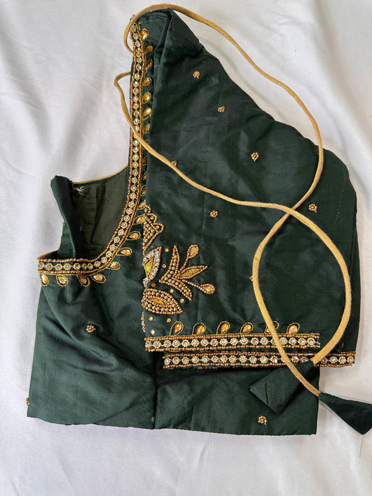 Green Silk Maggam Aari Work Blouse