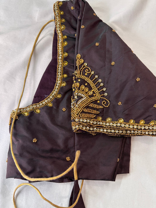 Plum Silk Maggam Aari Work Blouse