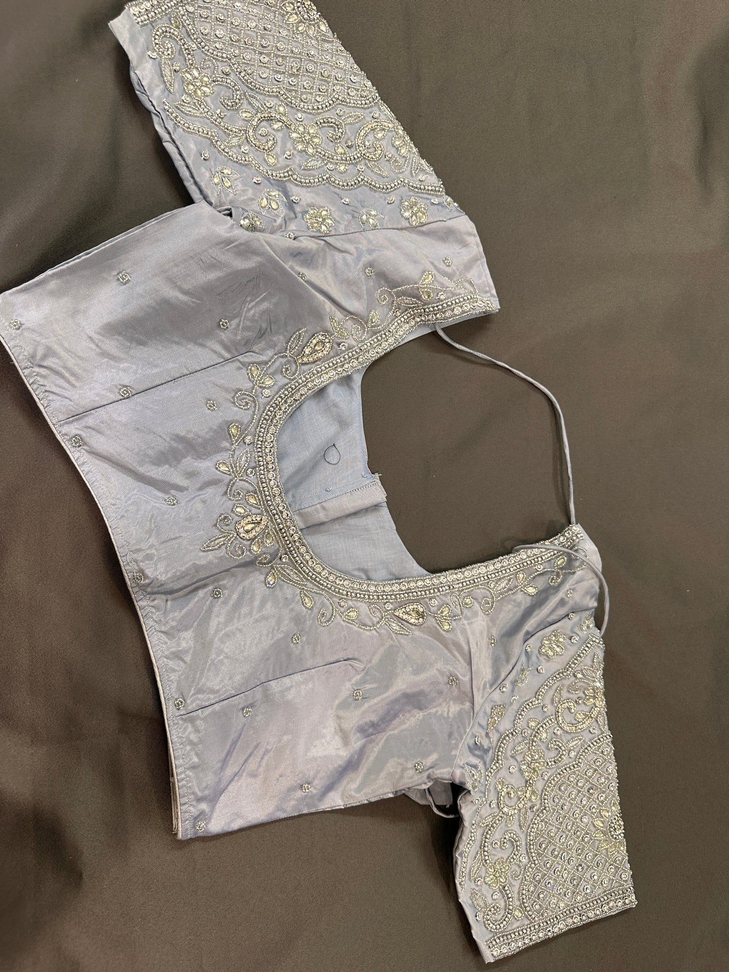 Silver Grey Silk Maggam Aari Work Blouse