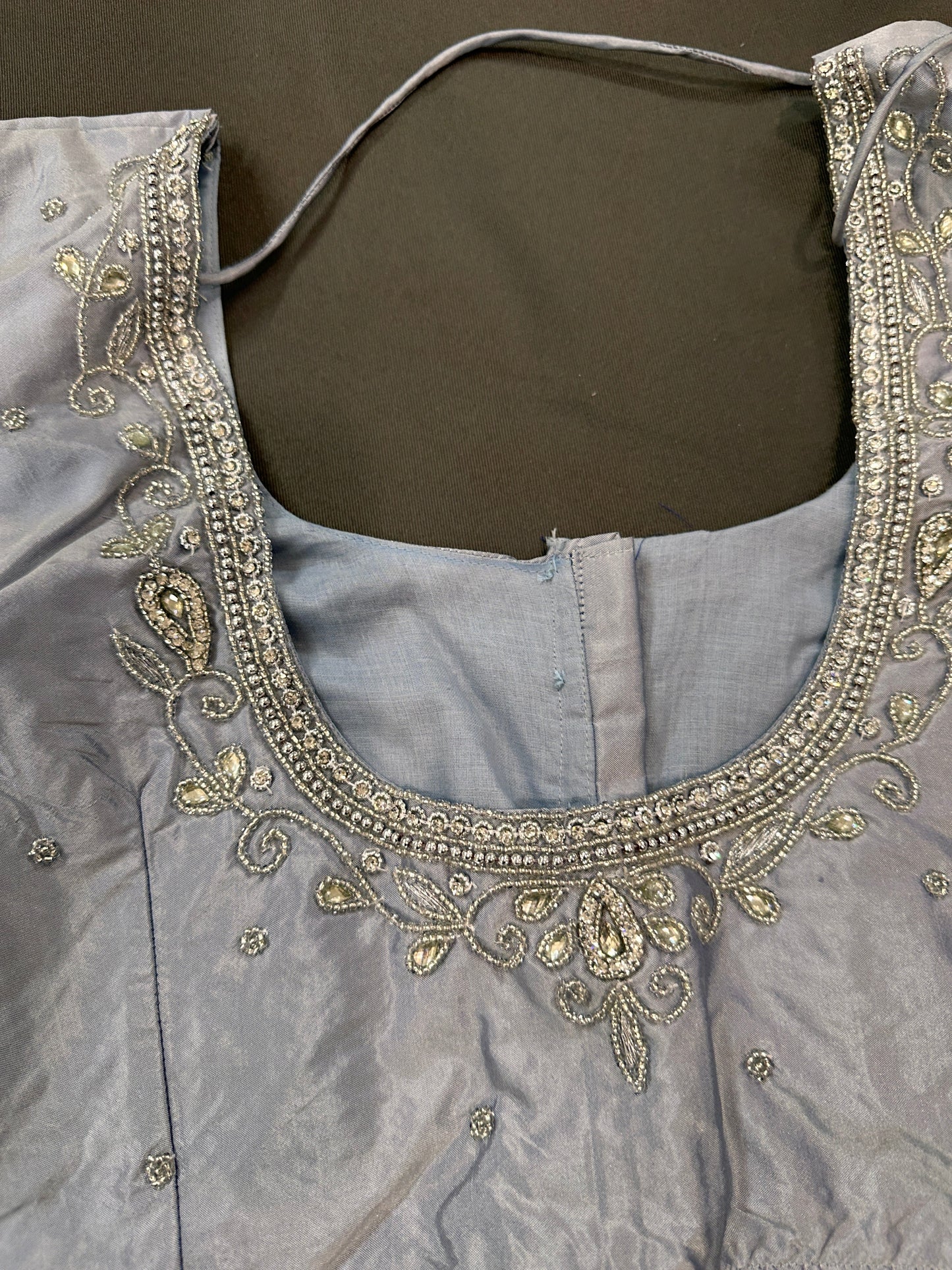 Silver Grey Silk Maggam Aari Work Blouse