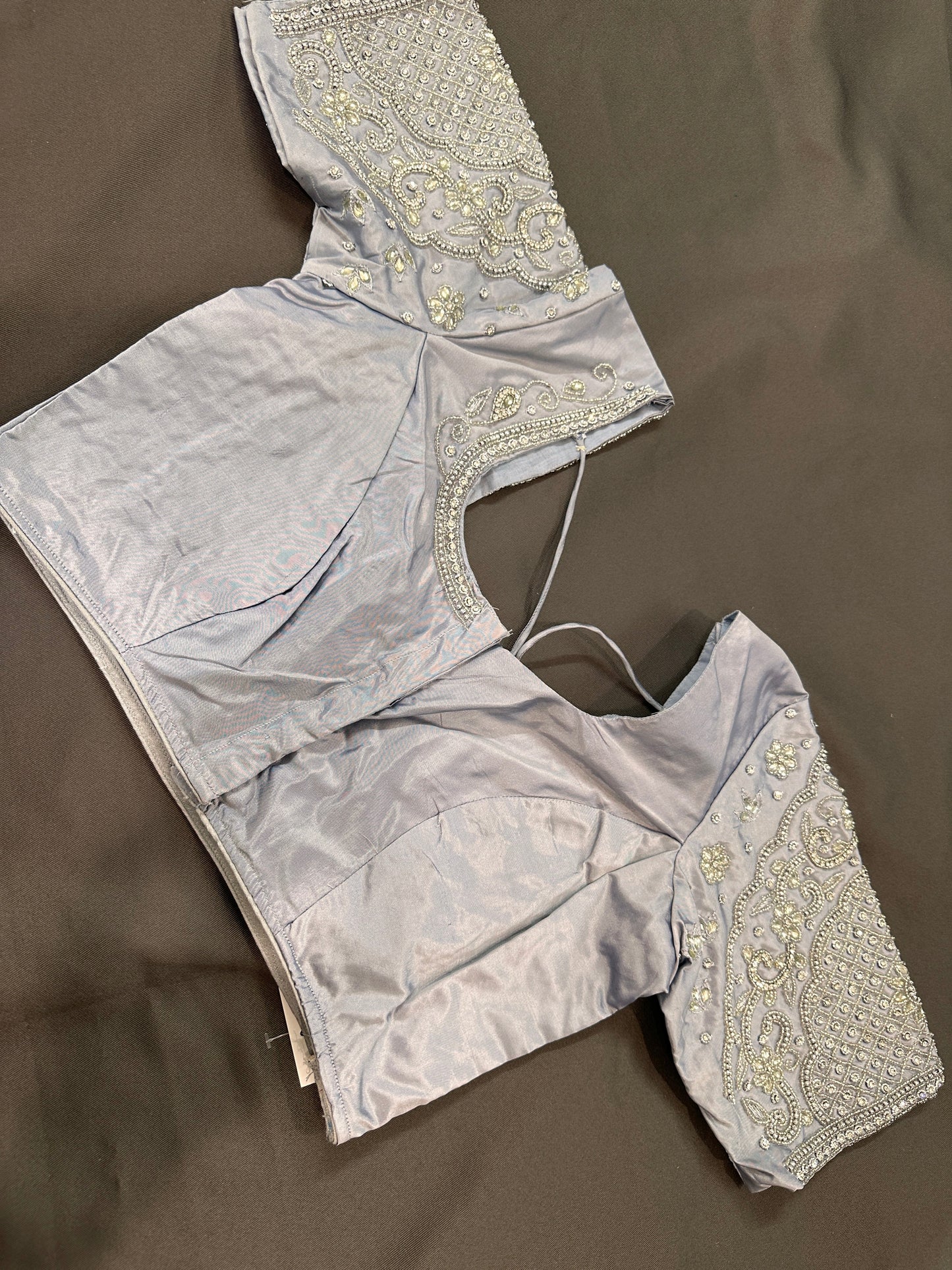 Silver Grey Silk Maggam Aari Work Blouse