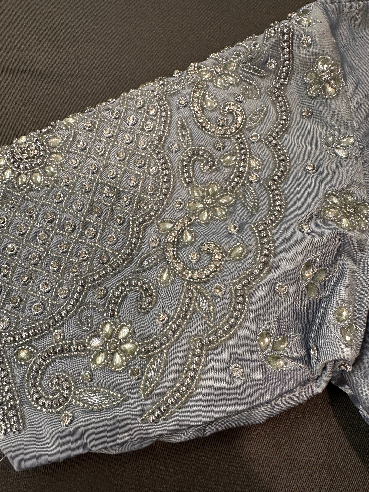 Silver Grey Silk Maggam Aari Work Blouse