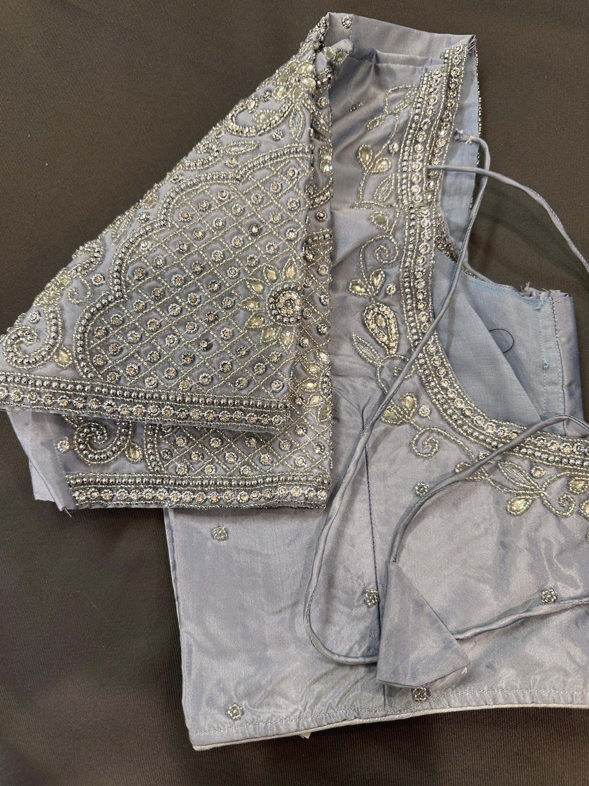 Silver Grey Silk Maggam Aari Work Blouse