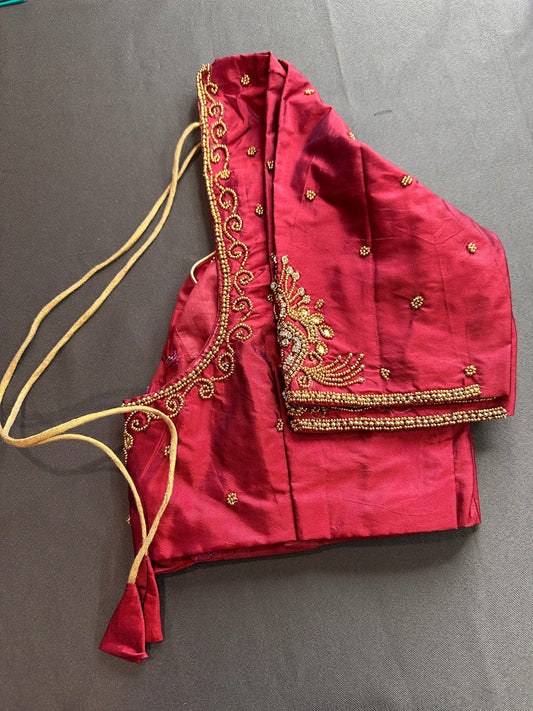 Maroon Red Silk Maggam Aari Work Blouse