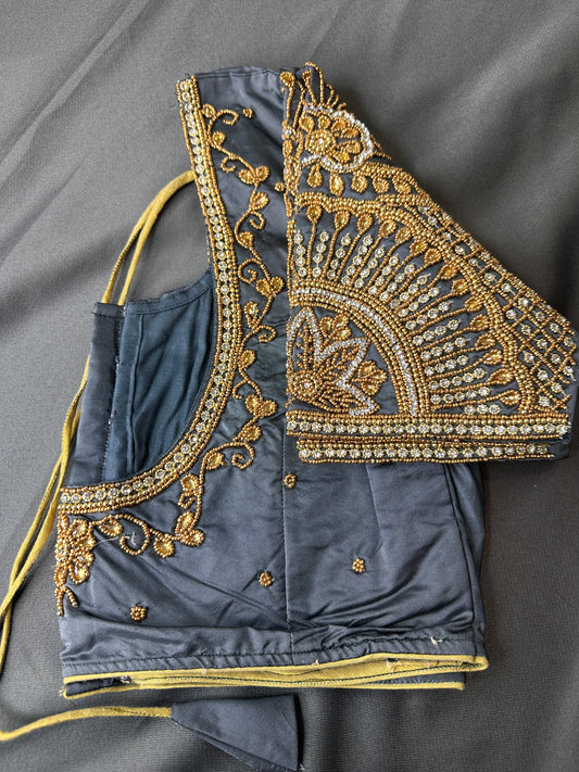 Grey Silk Maggam Aari Work Blouse